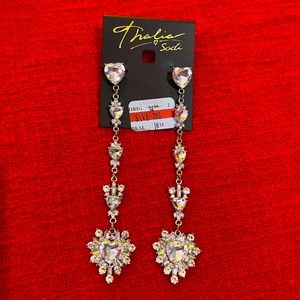 Thalia Sodi Silver-Tone Multi-Crystal Heart Linear Drop Earrings
